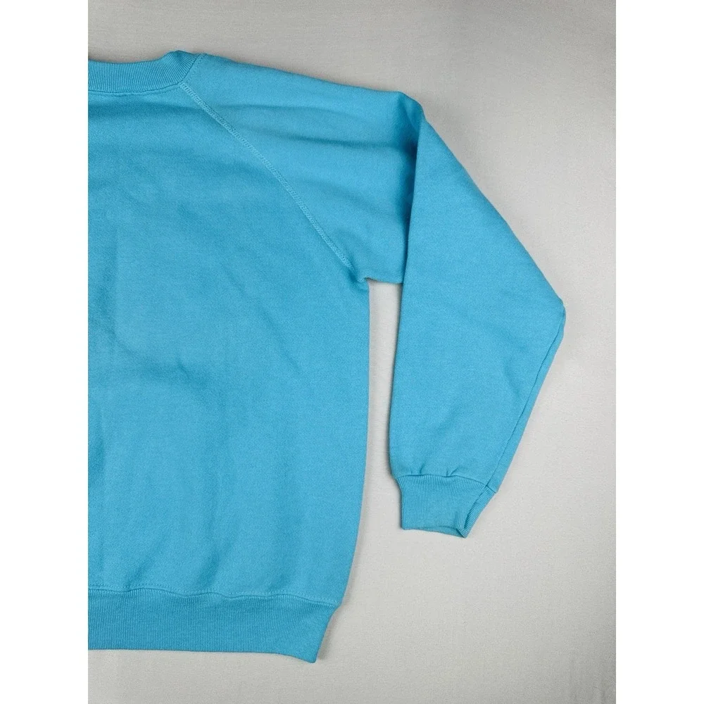 Vintage 90s Blank Sweatshirt Teal Blue USA Made Hanes Crewneck Large